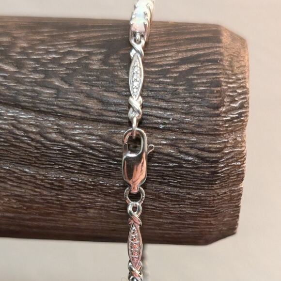 925 Sterling Silver Delicate Opal October Birthstone Tennis Bracelet - Picture 3 of 6